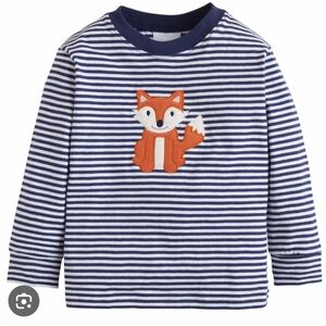Little English Navy Striped Shirt with Fox, Size 3T